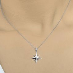 Description: Nwt 925 Sterling Silver North Star Pendant Necklace Metal Type: Guaranteed .925 Sterling Silver With Stamped 925 Metal Color: White. Measurement: Chain Length: 16" Or 18". Chain Size: .5 Mm. Bail Fit Up To 3 Mm Chain Pendant: Height: 1.04 In (26.2 Mm) - Including Bail Width: 0.77 In (19.8 Mm) Depth: 0.06 In (1.57 Mm) Note: Made In Usa. Classic Silver Star-shaped Jewelry, Star Pendant Necklace, North Star, Metal Necklaces, Star Pendant, Chain Pendants, Chain Lengths, Types Of Metal, Womens Jewelry Necklace