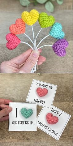 crocheted valentine's day cards with hearts on them