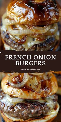 French Onion Burgers Onion Burgers, Ground Chuck, Melted Cheese, Caramelized Onions, Onions, Twist