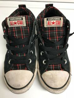 You get all 7 pair. Free shipping. Plaid Converse, Diy Goth Clothes, Plaid Shoes, Shoe Wishlist, Goth Outfits, Chuck Taylors High Top, Converse All Star, Black Plaid, Style Board