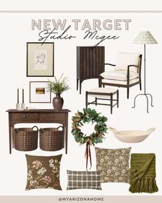 a collage of furniture and decor with the words new target studio magic on it