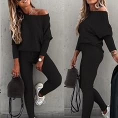 Cold Shoulder Styles, Legging Outfits, Sports Trousers, Looks Chic, Knitting Women Sweater, Casual Lace, Casual Sets, Knit Pants, Drawstring Pants