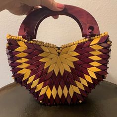 Handmade In Brazil With Natural Materials Such As Wood And Seeds - Has 2 Zip Closures - Never Worn - It’s Like A Plum And Yellow Color Craft Tote, White Crossbody Bag, Owl Canvas, Handmade Backpacks, Tshirt Bag, Crochet Market Bag, Handcrafted Bags, Tea Dyeing, Unique Boutique