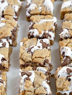 chocolate chip cookie bars with marshmallows on top