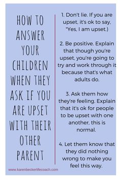 a blue poster with the words how to answer your children when they ask if you are upset