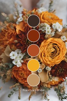 a bridal bouquet with orange and brown flowers