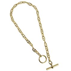 Hermes Chaine d'Ancre Yellow Gold Necklace Toggle Necklace Luxury Chain Lariat Necklace For Formal Occasions, Elegant Link Chain Necklace With Toggle Clasp, Luxury Chain Necklace With Toggle Clasp, Classic Chain Link Necklace With Toggle Clasp, Classic Metal Toggle Necklace With Chain Link, Elegant Toggle Chain Necklace, Elegant Link Chain Toggle Necklace, Luxury Link Toggle Necklace With Adjustable Chain, Formal Yellow Gold Toggle Necklace With Cable Chain