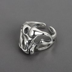 Chunky Silver Irregular Ring Hollow Wide Abstract Ring Adjustable Unisex Ring | eBay Jade West Aesthetic, Nails Jewellery, Vintage Party Decorations, Y2k Rings, Jade West, Liquid Silver, Mens Rings Fashion, Mens Rings, Trendy Ring