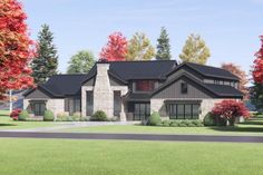 this is an artist's rendering of a house in the fall with autumn trees