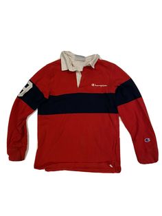 Champion Long Sleeve Shirt Red Youth Size Large Vintage GUC. Condition is "Pre-owned". Shipped with USPS First Class. Red Collared Sporty Shirt, Retro Red College Tops, Retro Red Long Sleeve T-shirt, Retro Red Tops For College, Red Retro Tops For College, Retro Red Long Sleeve Top, Red Retro Long Sleeve Top, Vintage Red Long Sleeve Top, University Red Long Sleeve Cotton T-shirt