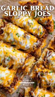 garlic bread sloppy joes with cheese on top and the title overlay reads garlic bread sloppy joes