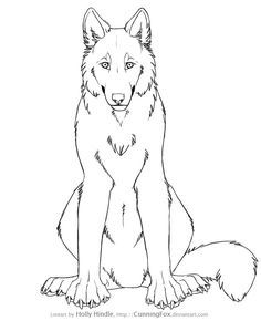 a black and white drawing of a wolf sitting down with its head turned to the side