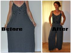 before and after photos of a woman's black and white striped jumpsuits