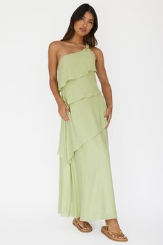 Delwyn One-Shoulder Maxi Dress Sage by Selfie Leslie Green Pattern Dress, Untraditional Bridesmaid Dresses, Pastel Green Bridesmaid Dress, Mint Green Formal Dress, Light Green Maxi Dress, Formal Dress One Shoulder, Funky Formal, Sage Midi Dress, Light Green Bridesmaid Dresses