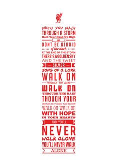 a red and white poster with the words walk on through a storm in different languages