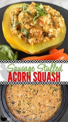 Hot and Creamy Sausage Stuffed Acorn Squash Stuffed Acorn Squash, Counting Carbs, Low Carb Meal, Doner Kebab