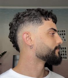 Haircuts For Medium Curly Hair Men, Mens Beard Fade, Short Curly Modern Mullet, Low Skin Fade Curly Hair, Frohawk Fade Men, Burst Fade Short Hair, Oval Face Hairstyles Mens, Fauxhawk Fade Men, Buzz Cut Mullet