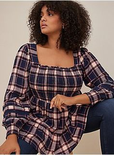 Plus Size Tops Torrid, Knotted Shirt Plus Size, Plus Size Feminine Tops, Tucked Shirt Plus Size, Torrid Fall, Empire Waist Tops, Tiered Tops, Fall Plaid, Fall Winter Wardrobe