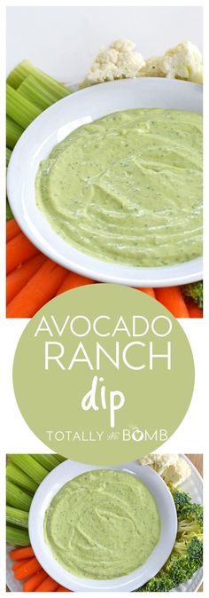 avocado ranch dip with broccoli, cauliflower and carrots