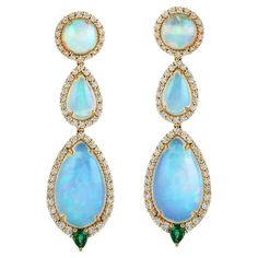 18KT:8.312g,D:1.24ct, Emer:0.27ct,Opal:10.33ct, Luxury One Of A Kind Ethiopian Opal Jewelry, Luxury Opal Earrings, Luxury One-of-a-kind Opal Jewelry, Luxury Yellow Gold Opal Earrings, Opal Earrings For Anniversary - Fine Jewelry, Ethiopian Opal Multi-stone Yellow Gold Jewelry, Ethiopian Opal, Jewelry Earrings Dangle, Emerald