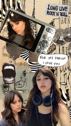 the collage shows two women with headphones