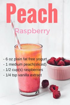 the recipe for peach raspberry smoothie is shown