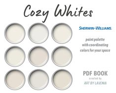 the book cover for cozy whites by sheryln - williams with coordinating colors for your space