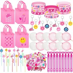 PRICES MAY VARY. Sufficient Preppy Party Favors: you will get 12 x pink bags for party favors, 12 x drink straws cocktail, 12 x preppy keychains, 12 x punching balloons, 24 x preppy stampers, 12 x silicone preppy wristbands, and 100 x preppy stickers, nice combination to meet your various needs Quality and Reliable Material: the preppy bag is made of non woven fabric, the wristband is made of silicone, they are soft and firm, not easy to wear and tear; The cocktail straw is made up of hard plast Preppy Party Favors, Preppy Keychains, Preppy Party Decorations, Preppy Birthday Party, Y2k Birthday Party, Y2k Birthday, Preppy Birthday, Pink Party Favors