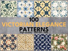 an image of victorian tile patterns in different colors and sizes with the words victorian elegance on it