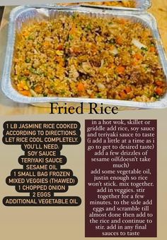 the recipe for fried rice is shown here