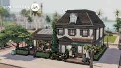 an animated house with lots of trees and bushes