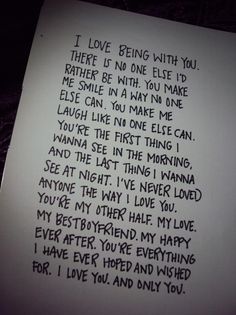 a piece of paper with writing on it that says, i love being with you