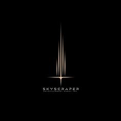 the sky scraper logo is shown in black and gold on a dark background with white lines