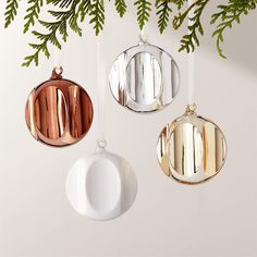 Virage Round Metallic Multicolor Christmas Tree Ornaments Set of 4 + Reviews | CB2 Multicolor Christmas Tree, Handblown Glass Ornaments, Multicolor Christmas, Reindeer Decorations, Holiday Snowmen, Holiday Garlands, Glass Christmas Tree Ornaments, Glass Christmas Tree, Brass Decor