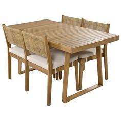 This set includes a sturdy wooden table crafted from high-quality acacia wood, providing a durable and elegant centerpiece for your outdoor gatherings. Accompanied by four comfortable armchairs also made of acacia wood, each chair features a stylish rattan backrest, adding a touch of sophistication to your outdoor space. For added comfort, the set comes with thick cushions upholstered in 180g polyester fabric. These cushions offer plush support for extended periods of seating, ensuring your gues Sectional Living Room Sets, Acacia Wood Table, Modern Murphy Beds, Dining Table And Chair, Comfortable Armchair, Table And Chair Set, Table And Chair, Living Room Sectional