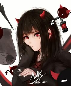 an anime character with horns and red eyes