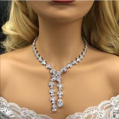 - Brand New - Cubic Zirconia Necklace - Silver S925 (Will Not Tarnish) - Grade Aaa Cubic Zirconias - Flower Boho Style - V Neck Area , Plunge Style Leaves Perfect Diamond Crystal Earrings For Prom, Ball, Winterformal, Wedding, Or Gift. Gorgeous As A Gift To Your Bridesmaids Or Maid Of Honor. Tgs- Bridal Bride Luxury Big Large Necklace Earrings Nuse Huda Elegant Extra Ootd Country Dancer Exotic Festival Becca Ootd Ohpolly Elegant Statement Swarovski Lariat Earrings For Prom, Neon Necklace, Statement Collar Necklace, Prom Earrings, Bubble Necklaces, Swarovski Crystal Jewelry, Large Necklace, Celestial Necklace, Zirconia Necklace