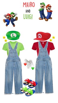 mario and luigi are wearing overalls and hats