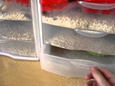 two plastic containers filled with food on top of a table