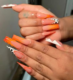 Orange Freestyle Acrylic Nails, Crazy Nails, Chrome Nails, Nails Inspo, Fire Nails, Pretty Acrylic Nails, Best Acrylic Nails, Fun Nails, Nail Ideas