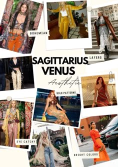 the cover of sagittarius venus magazine features photos of models in different outfits