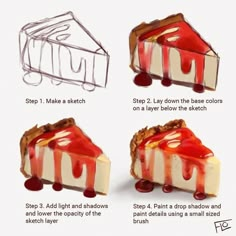 four different types of cheesecakes with instructions on how to make them