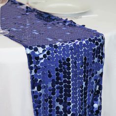 Quantity: 1 Table Runner Fabric: Big Sequin On Mesh Base Color: Navy Blue Sequin Size: 18Mm Total Length: 108" Total Width: 13" Works Beautifully With Our Tablecloths Seamless, 1Pc Design.  Additional Information: Material: Big Sequin On Mesh Base Sequin Size: 18Mm Total Length: 108" Total Width: 13" Care Instructions: Do Not Dry Clean Or Machine Wash. Wipe With A Soft Damp Cloth Uses: Make Your Tables More Dazzling That Can Be Used In Hotel, Restaurants For Holiday Celebration, Bridal And Baby Navy Blue Wedding Decorations, Banquet Table Decorations, Restaurant Table Tops, Blue Wedding Decorations, Sequin Table Runner, Head Tables, Sequin Table, Table Overlays, Bridal Table