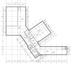 an architectural drawing shows the floor plan for a building that has been constructed into two sections