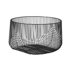 a black wire basket on a white background