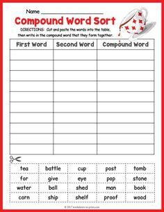 compound word sort worksheet for first grade and second grade students to practice compound words