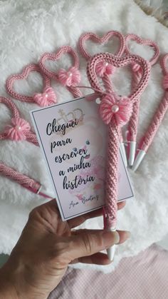 pink crochet key chain with inspirational quote