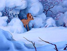 a painting of a deer in the snow