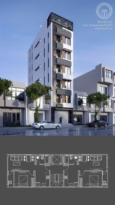 an architectural rendering of a modern apartment building