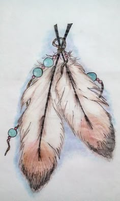 a drawing of a feather with beads on it